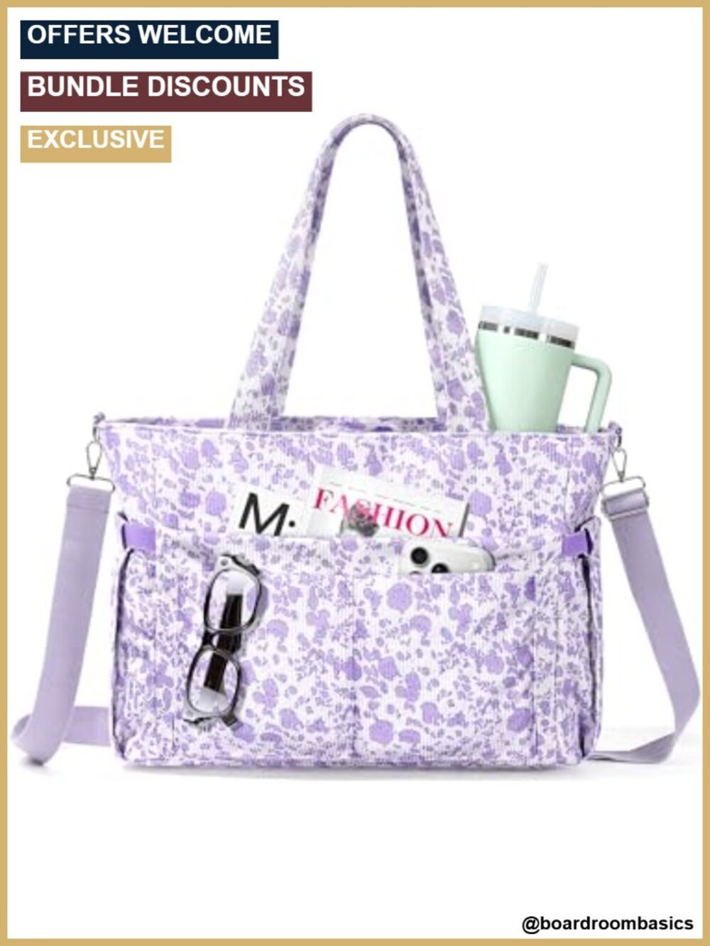 Corduroy Tote Bag with 17 Pockets Laptop Handbag Work Travel